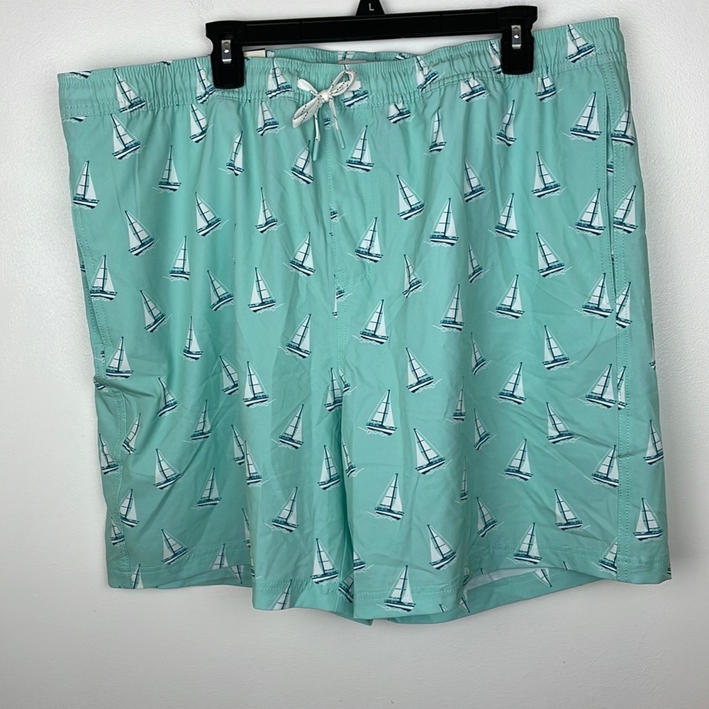 Elysian Swim Shorts SailBoat Print Size XXL Mint Green/Blue